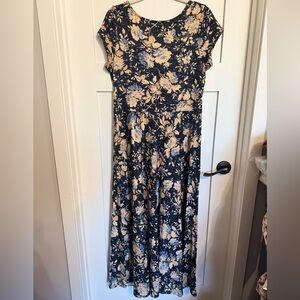 Chaps Navy Blue Maxi Dress with Cream Floral Print